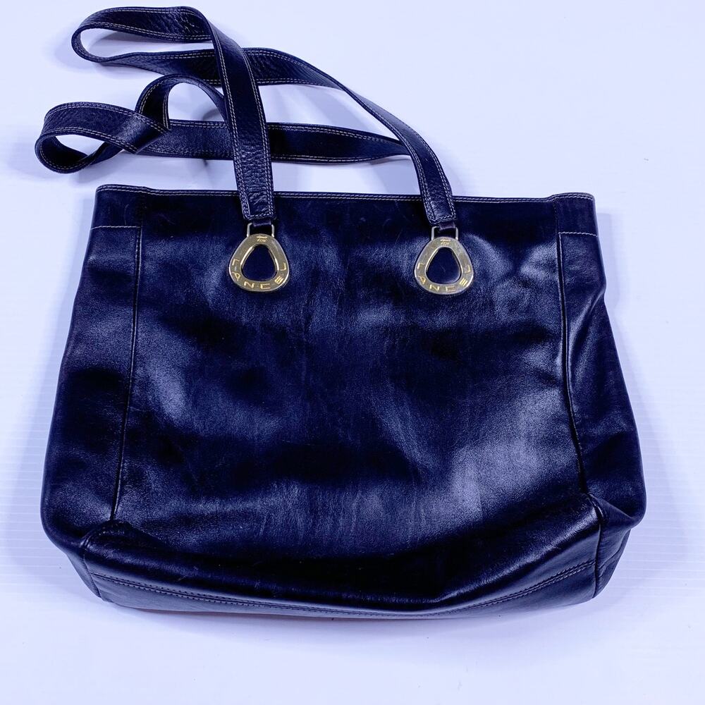 Lancel Leather Shoulder Bag Purse Black Paris 12"x12" Gold Hardware Zip Vintage
